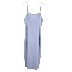 Calvin Klein Jeans Ribbed Cotton Slip Dress Midi Baby Blue Sz L Spaghetti‎ Strap